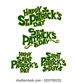 Hand-drawn typographic design lettering set with shamrock for St.Patrick`s Day. Beer festival lettering typography icon. Vector illustration can be used for post card, posters, prints and other crafts