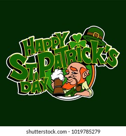 Hand-drawn typographic design lettering with shamrock and leprechaun for St.Patrick`s Day. Vector illustration can be used for post card, posters, prints and other crafts