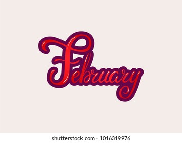 Handdrawn typography lettering phrase February. Fine ink brush lettering inscription for winter greeting card or print. Month February for calendars. Handwritten phrase for banner, poster, flyer.