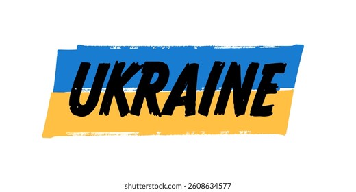 Hand-Drawn Ukraine Vector Design with Blue and Yellow Brush Strokes. Colorful Poster Art, Ukrainian Quote Sign, Isolated on White Background.