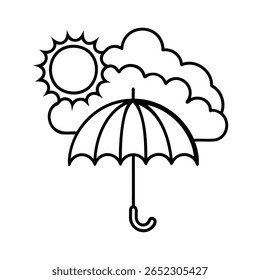 Arrastado a mão um guarda-chuva nuvens de sol em uma chuva de tempo