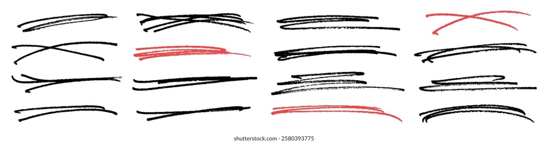 Hand-drawn underline set for highlights, marker underline brush stroke set, Brush stroke markers collection.	