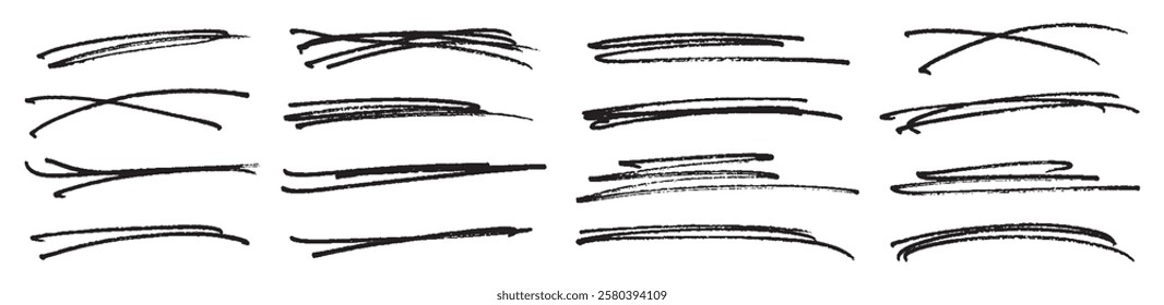 Hand-drawn underline set for highlights, marker underline brush stroke set, Brush stroke markers collection.	
