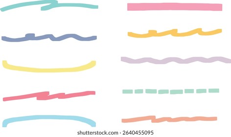 Hand-drawn Underlines, Dividers and Highlight Elements – Colorful Pastel Brush and Marker Vector Set