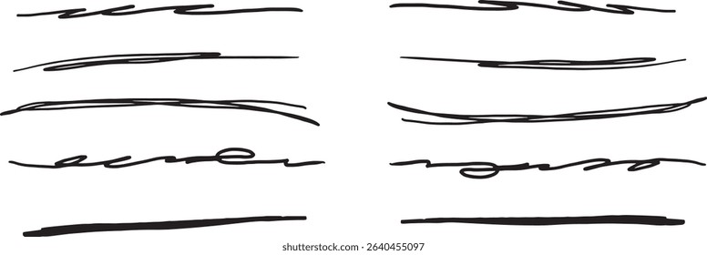 Hand-drawn Underlines, Dividers and Highlight Elements –Black Brush and Marker Vector Set