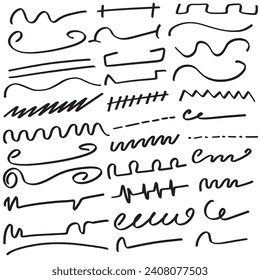 Handdrawn underlines isolated on white background