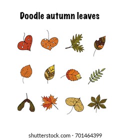 Handdrawn unique autumn icons. Vector doodle illustrations. Perfect for logotypes, autumn cards, apparel design. 