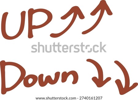 Hand-drawn UP, DOWN, and arrow text illustration set