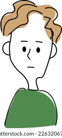 It is a hand-drawn upper body illustration of a young man with a loose touch. straight face expression