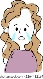 Es una ilustración de cuerpo superior dibujada a mano de una joven con un tacto suelto. cara de llanto