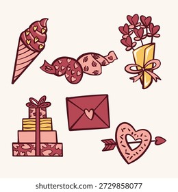 Handdrawn Valentine Clipart Conjunto bonito