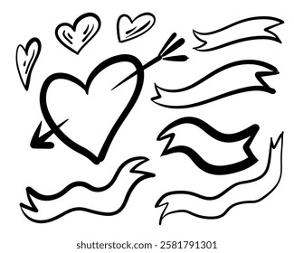 Hand-Drawn Valentine Elements Set Charming and Playful Look For Greeting Cards and Invitations