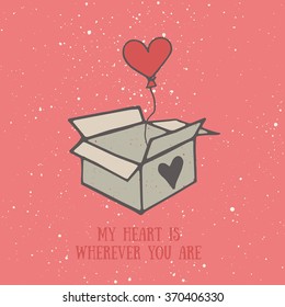 Hand-drawn valentine's day cute greeting card with love box and balloon