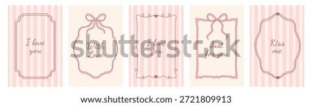 Hand-drawn Valentine's Day vintage frames set with whimsical lines, bows, ribbons in a coquette style. Vector elegant minimalist line art borders.Template for a poster, banner in a doodle style. 