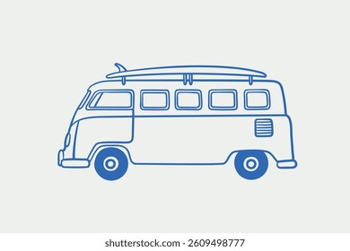 Hand-drawn van Illustration. Line art, ink, minimalist style. Vector illustration. Summer collection.