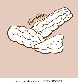 Hand-drawn Vanocka bread illustration. Leavened, usually known in Czech Republic, Slovakia. Vector drawing series.