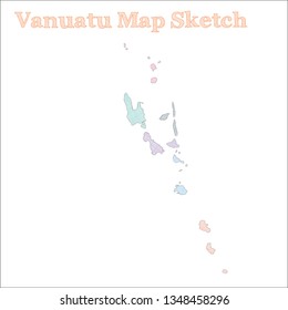 Hand-drawn Vanuatu map vector illustration. Colorful islands of Oceania.