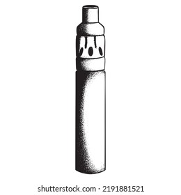 Hand-drawn vape clipart. Doodle illustration of an electronic cigarette. Stippling vapor