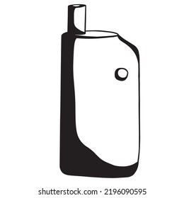 Hand-drawn vape clipart. Doodle illustration of an electronic cigarette. Stippling vapor