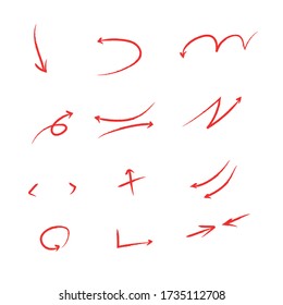 Hand-drawn various handwriting symbols arrow circles