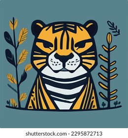 Handdrawn vector abstract graphic cartoon illustrations cards set template with beautiful cute minimalistic style wildlife tigers print set.Wildlife tiger animal concept design art