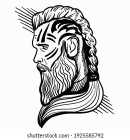 Handgezeichnetes, abstraktes Vektorbild eines Viking. Schwarz-Weiß-Dekoration eines Kriegers.