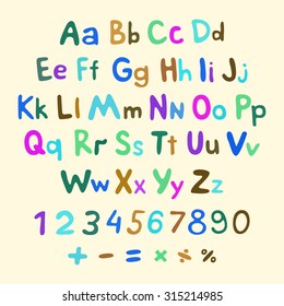 Hand-drawn vector alphabet. art children vintage symbol