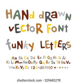 Hand-drawn vector alphabet. art funky letters font