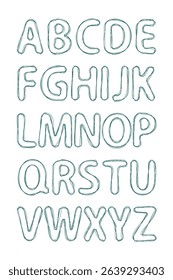Hand-drawn vector alphabet imitating ballpoint pen style. Sketchy and playful uppercase letters with double-line outlines.