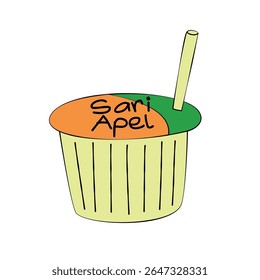 Hand-drawn vector of an apple tea in a takeaway cup. Warm fruity beverage illustration for drink menus and product packaging