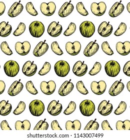 Hand-drawn vector apples pattern. Isolated on white.