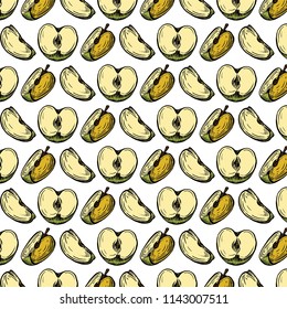 Hand-drawn vector apples pattern. Isolated on white.