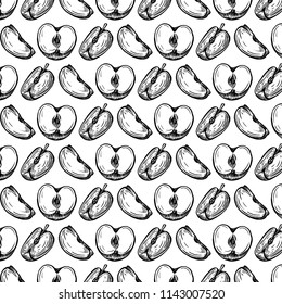 Hand-drawn vector apples pattern. Isolated on white.