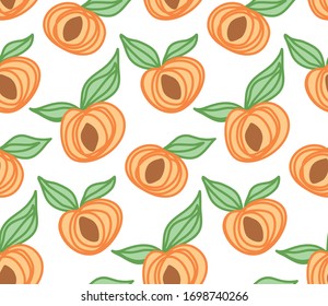 Hand-drawn vector apricots on white background. Seamless pattern.