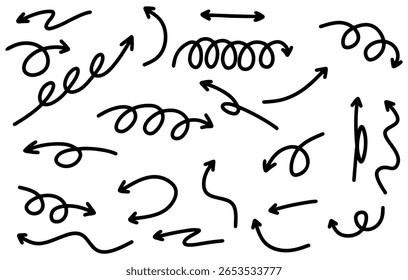 Hand-drawn vector arrows  and symbols set, an abstract background illustration 