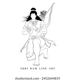 Hand-drawn vector art, A line art of Hindu God, An illustration of Lord Rama