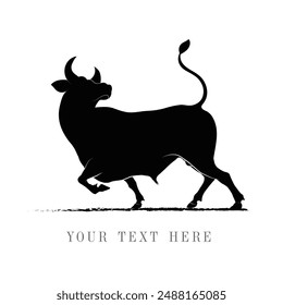 Hand-drawn vector art, running bull silhouette, An idea for creating logo