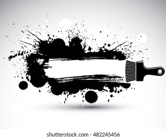 Hand-drawn vector backdrop painted with smear brushstrokes and inkblots. Abstract smudge illustration made with renovation painting brush. Funky acrylic wallpaper including space for your text.