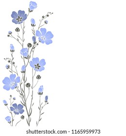 Hand-drawn vector background with  flax flowers  and space for text on a white background.