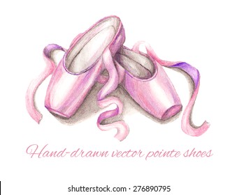 Hand-drawn vector ballet pointe shoes