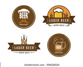 hand-drawn vector beer logos with a mug of beer and wheat ears and foam