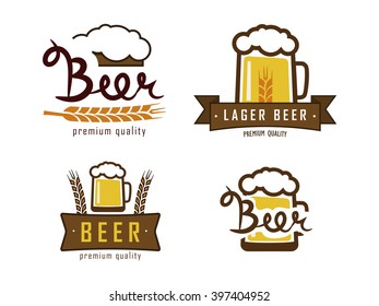 hand-drawn vector beer logos with a mug of beer and wheat ears and foam