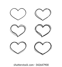 Hand-drawn vector black heart shapes set. Basics collection