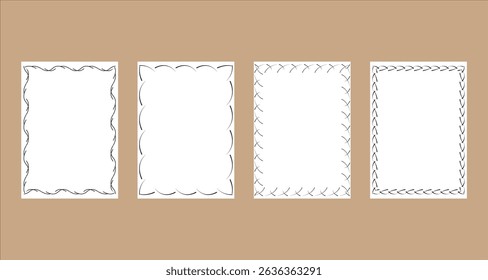 Hand-drawn vector border frames in minimalist sketch style. Perfect for stationery, invitations, scrapbooking, or digital design. Editable, clean, and elegant line art frames.