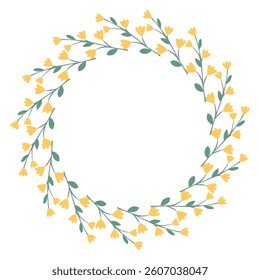 Hand-drawn vector botanical round frame, laurel wreath, flower circle frame - illustration for wedding invitation, postcard, logo.