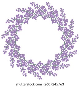 Hand-drawn vector botanical round frame, laurel wreath, flower circle frame - illustration for wedding invitation, postcard, logo.