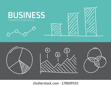 Handdrawn vector business charts and statistics for presentations and reports