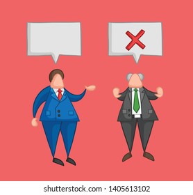 Hand-drawn vector businessman worker speaks with boss and boss rejects