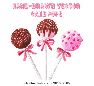 Hand-drawn vector cake pops. Pencil illustration