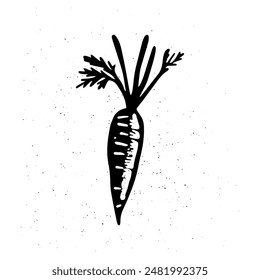 Hand-drawn vector carrot clipart in scandi folk art style in block print style. Simple monochrome linocut illustration.